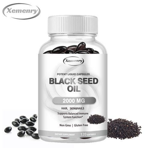 블랙 시드 오일 2000mg, 냉압착 니겔라 사티바 블랙 커민 씨 오일, 오메가 3, 6, 9 함유, 강력한 항산화 효과로 관절, 소화, 면역력 강화 및 심장/심혈관 건강에 도움