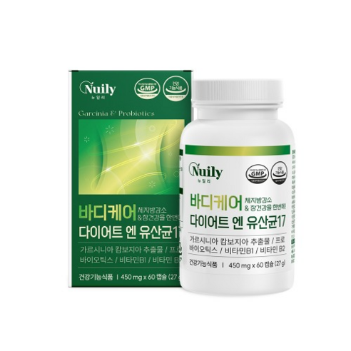 뉴일리 바디케어다이어트엔유산균17 450mgx60캡슐 체지방감소 장건강 가르시니아 비타민B군2종함유, 1개, 60정