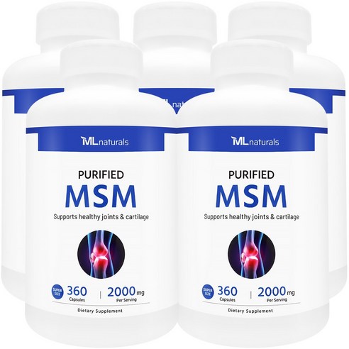 [미국빠른직구] 신제품 마이라이프 내추럴스 식이유황 MSM 2000mg (수퍼사이즈), 360정, 5개