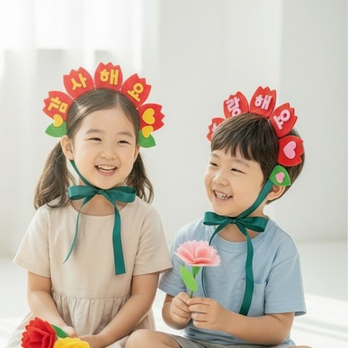 카네이션 머리띠 DIY 만들기세트 어버이날 인간꽃 양면리뉴얼, 감사해요사랑해요(양면), 1개