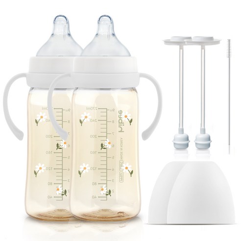 하이비 PPSU 에잇벤트 배앓이방지 젖병 데이지 270ml 트윈팩+핸들2p+추타입2p or 간편타입2p 몽글 3초젖병, S(0개월이상), 추 타입2p/데이지 화이트, 1개, 270ml