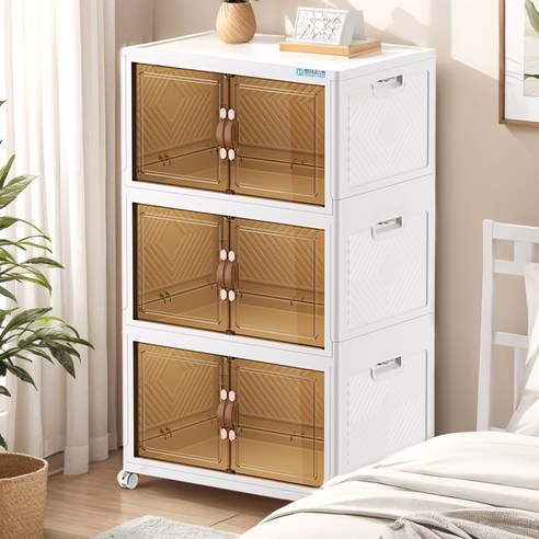 Homey Nest 대용량 수납장 거실 리빙박스 다용도 모듈 서랍장 이동식 폴딩 수납 장난감 정리함, 화이트, 3단