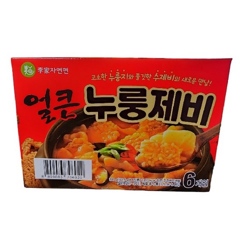 이가자연면 얼큰 누룽제비 133.5g, 801g, 3개