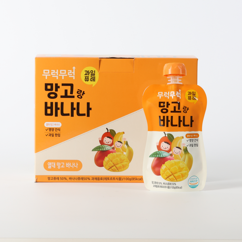 [박스판매] 무럭무럭 키즈죽, 과일퓨레 1박스 (고구마,단호박,옥수수,제주당근,사과랑배,망고랑바나나,푸룬고구마,바나나단호박 중 택1), 망고 + 바나나, 7개, 100g