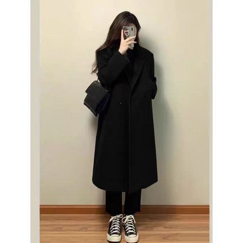 vosim여성 울 코트 롱코트 오버핏 루즈핏 더블버튼 카라 코트 여성 겨울 아우터 하프기장 데일리룩 캐주얼룩 오피스룩 출근룩 꾸안꾸룩 고급스러운 코트