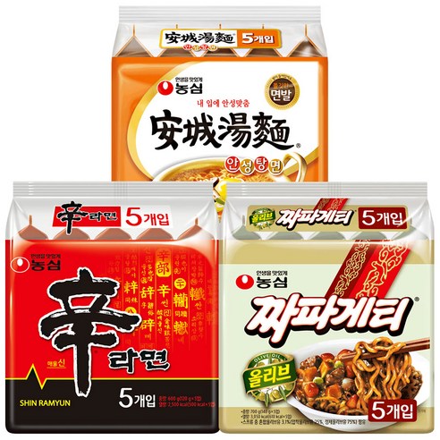 농심 라면 봉지라면 신라면 안성탕면 올리브짜파게티 멀티팩 세트, 신라면5개+안성탕면5개+짜파게티5개, 1세트, 1세트