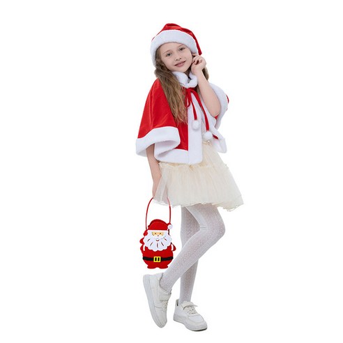 [파티랑]크리스마스망토모자세트 산타복모음, 1세트, 26)G-01망토모자 산타가방 3종세트 중 고급1