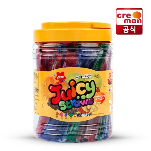 쥬시스트로우 통 817g 복숭아 사과 포도 망고맛 젤리 스트로우