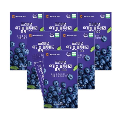 [미국산 유기농 블루베리 100%] 대웅생명과학 프리미엄 유기농 블루베리 퓨레 100 / 안토시아닌 원물 과육 그대로, 6박스, 280g