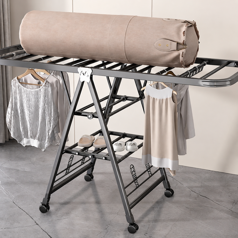 New World 다기능 빨래건조대 스틸 3단 접이식 빨래건조대 신발걸이 + 방풍바180CM Y418Q, 건메탈 그레이