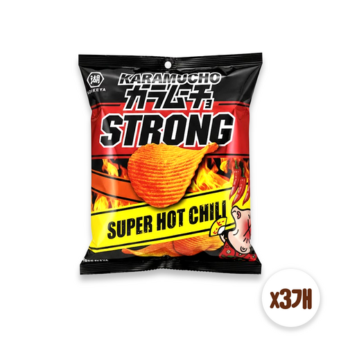 코이케야 카라무쵸 스트롱 슈퍼 핫칠리 감자칩 일본 매운 과자, 3개, 54g