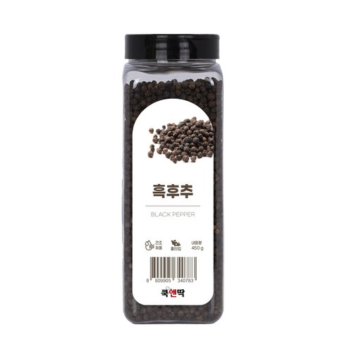 쿡앤딱 흑후추홀 450g 통후추 후추 향신료 그라인더 스테이크 샐러드 볶음밥 파스타 피자, 1개, 450g