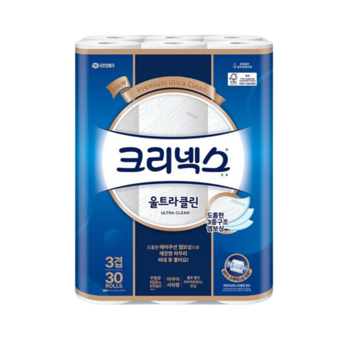 다팔래용 3겹 30m 30롤 화장지 아쿠아 비데 울트라클린 크리넥스
