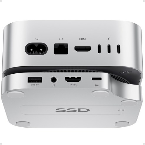 PULWTOP 맥 미니 M4 허브 & 스탠드 (9-in-1, M.2 NVMe S-SD 케이스, HDMI 4K), SILVER, 1개