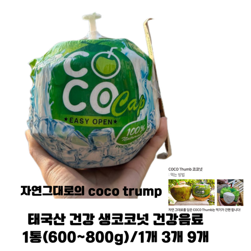 태국 베트남 자연코코넛 1개 3개 9개 / 태국산 자연산 직수입 생으로 마시는 코코 트럼프 /건강과일 생코코넛음료 1통(600~8001g)