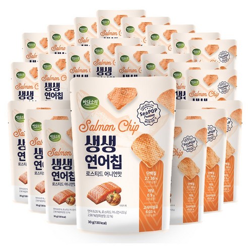고단백(8.2g) 생연어로 만든 생생연어칩 프로틴스낵, 20개, 30g