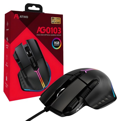 에이투 고감도 LED 유선 USB 게이밍 마우스, AG0103, 블랙