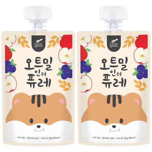 리틀스푼 오트밀인더퓨레, 혼합맛(사과/블루베리/귀리), 100g, 2개