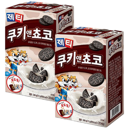 제티 쿠키앤쵸코맛 20T+20T 총40T 쿠키앤쵸코, 340g, 20개입, 2개