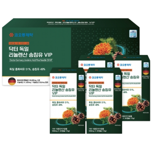 애브스터프 코오롱제약 닥터 독일 리놀렌산 송침유VIP 홍화씨 혈관개선 500mg 30캡슐 4박스