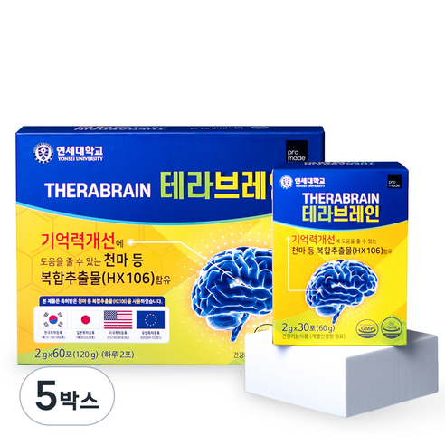 [정식판매처] 연세대 테라 브레인 기억력 두뇌 건강 기능식품 천마 가루 뇌 홍경천 아연 연세생활건강, 120g, 5박스