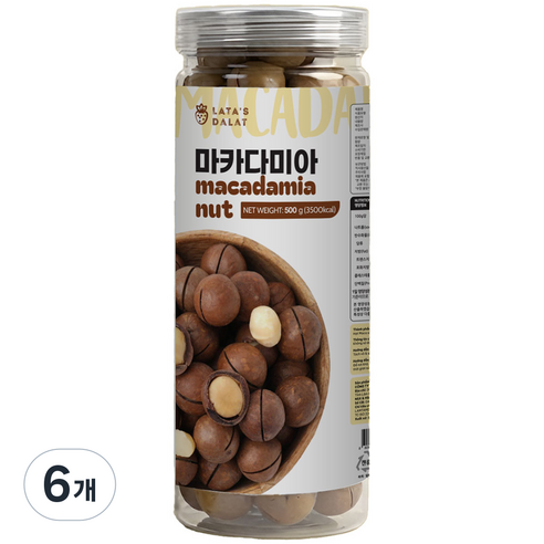 라타스달랏 특대사이즈 마카다미아 속이꽉찬 까먹는 대과 무첨가, 6개, 500g