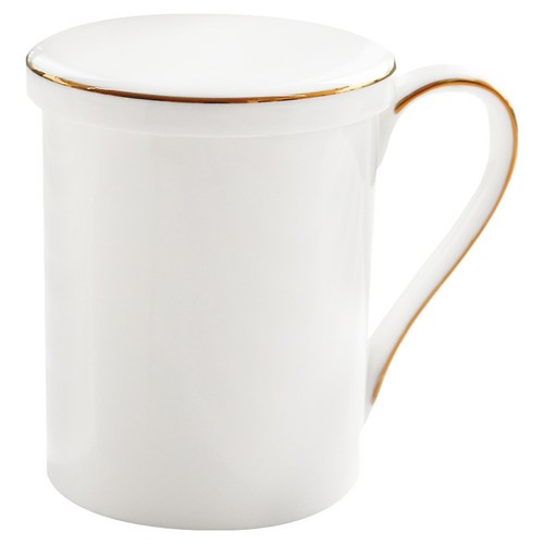 본차이나 블랑골드 1인 뚜껑 머그 세트 360ml, 화이트, 1세트