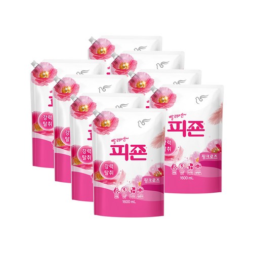 피죤 강력탈취 레귤러 섬유유연제 핑크로즈 리필, 1.6L, 8개입, 8개