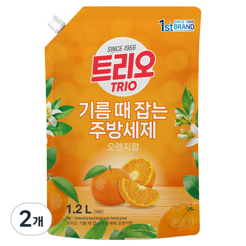 트리오 기름때 잡는 주방세제 오렌지향, 1.2L, 2개