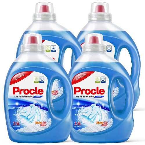 3+1 프로클 코튼 클린 액체 세탁세제 2.5L 실내건조 고농축 일반 드럼 겸용 일반용 드럼용, 4개, 2.5L