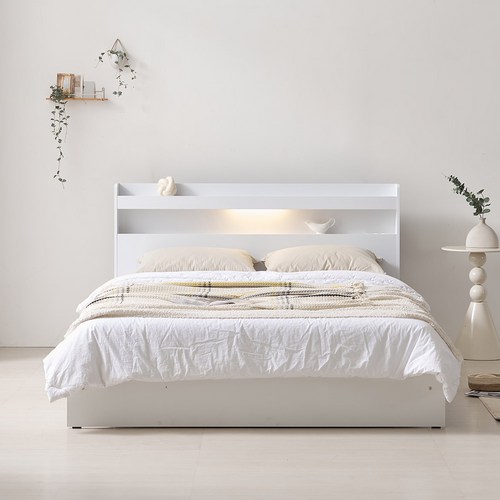 [수도권 지정배송] 아너스 LED 일반형 슈퍼싱글/퀸 침대+본넬 매트리스, 화이트