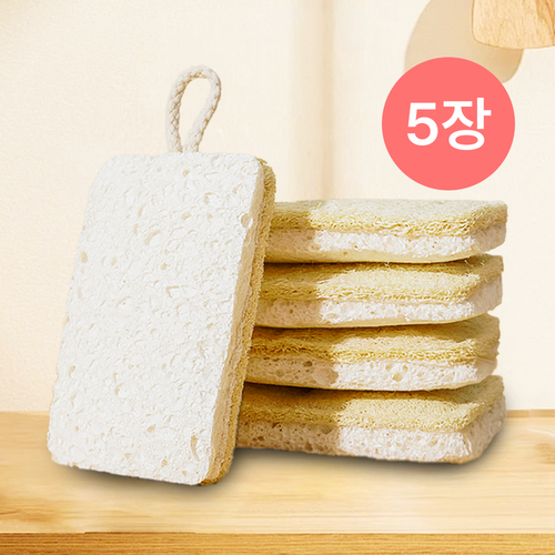 천연 목재 펄프 양면 무흠집 주방 설거지 수세미 기름때 제거 스크래치 없음, 1개, 5개