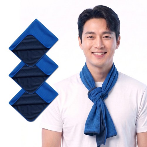 105cm 쿨타올 안벗겨지는 특대형 쿨링 냉감 아이스 스포츠 수건 타월, 3개, 블루