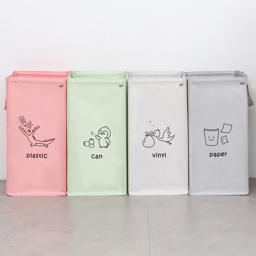 아이이피 i336 멀티 재활용 분리수거함 대용량 4단, 화이트 실버 핑크 그린