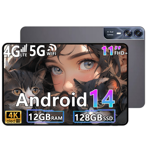 태블릿PC 11인치 안드로이드14 12GB+128GB 확장지원 4K OLED 대화면 12000mAh 배터리  WiFi+셀룰러 인강용 영상용  가성비 태블릿