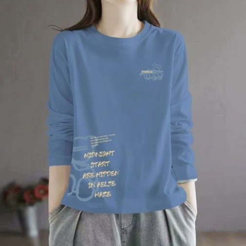 보그핏 위린상의  여성 심플 자모 긴팔 라운드넥 티셔츠