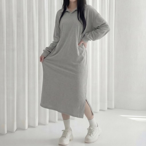 라뷰드 오버핏 카라 긴팔 맨투맨 롱원피스 여성 빅사이즈 원피스 여자 루즈핏 드레스 봄 가을 겨울 간절기 옆트임 임부복