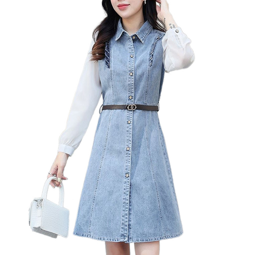 셀럽당  여성 가을 데님 원피스 a라인 블라우스 미디 원피스  K1589KR