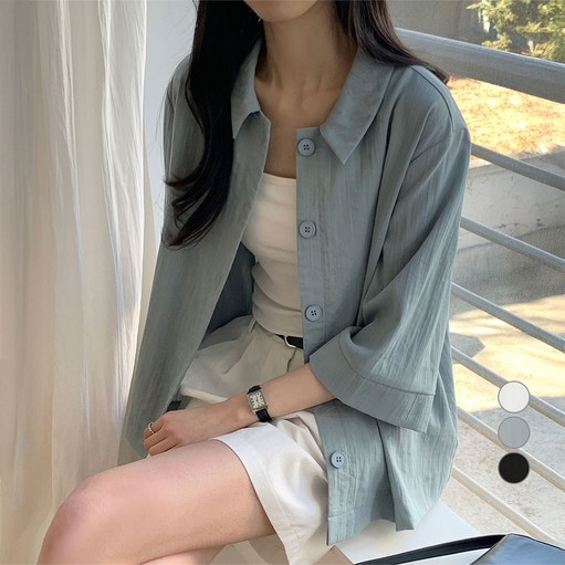 아피나르 여성용 7부 슬리브 셔켓