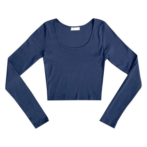 플랜데이 여성용 밍티 유넥 크롭 긴팔 티셔츠