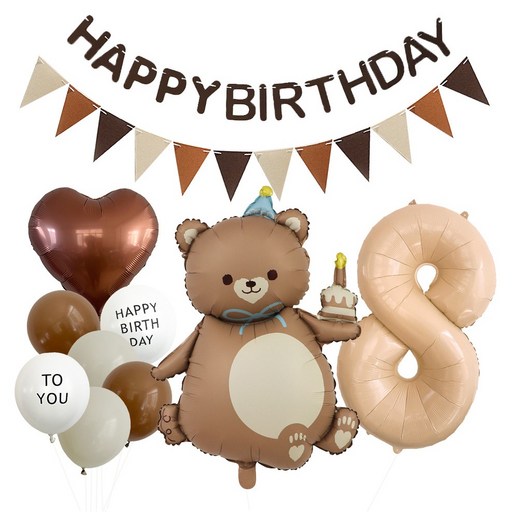 이온팩토리 베어브라운 곰돌이 생일풍선 세트 숫자 8