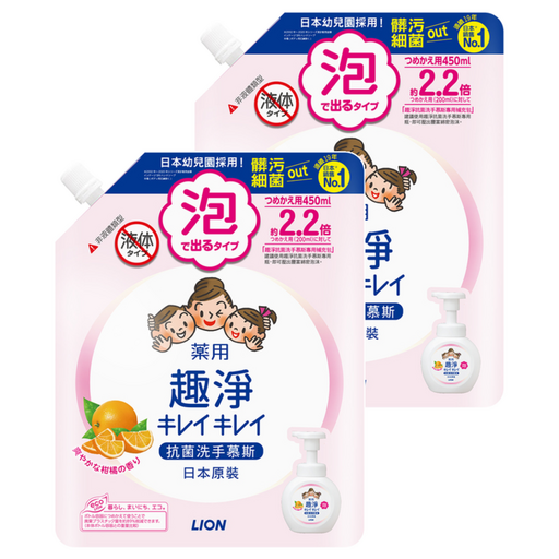 LION 獅王 趣淨 洗手慕斯 清爽柑橘香氛, 450ml, 2包