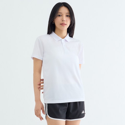 Elsso 女款輕量涼感網眼快乾翻領寬鬆版型涼感透氣短袖T恤, 白色