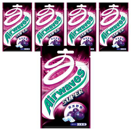 Airwaves Super極酷嗆涼無糖口香糖 紫冰野莓, 28g, 5包