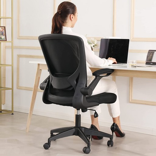 인체공학적 사무용 의자, KERDOM 통기성 메시 책상 의자, 휠 및 플립업 암이 있는 허리 지지대 컴퓨터 의자