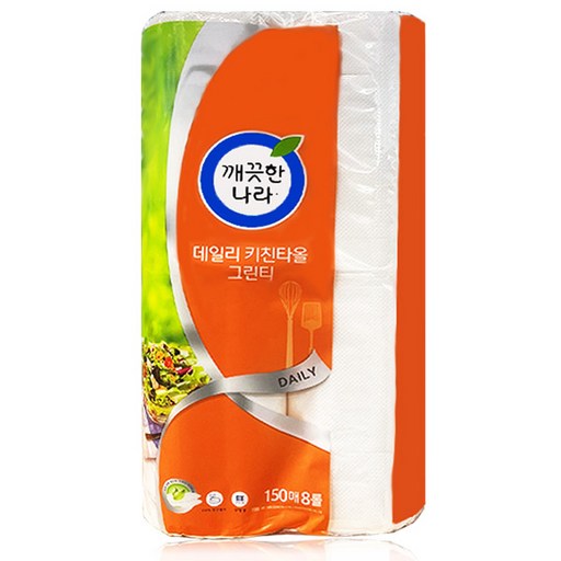 깨끗한나라 데일리 키친타올 그린티 150매 8롤 1팩