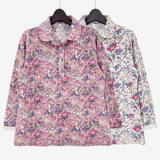 허니마마 모리스 할머니옷 따뜻한 카라 티셔츠 꽃무늬 80대 90대 기모 겨울 선물