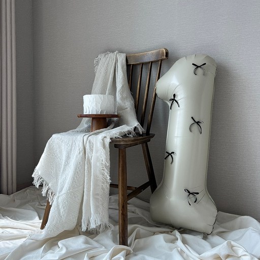 숫자풍선 생일풍선 대형 리본 생일파티용품 이벤트, 베이지블랙리본