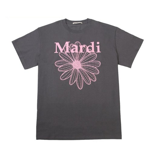 Mardi Mercredi 中性款花朵短袖T恤, 炭黑色 + 粉色