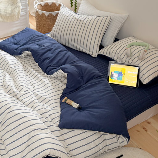 KURUA  스트라이프 항균 워싱 프리미엄 차렵이불 세트